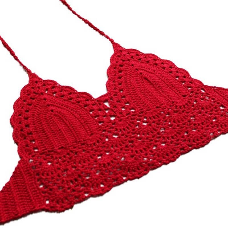 Crochet bikini top halter neck wrapped chest red