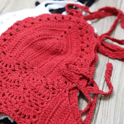 Crochet bikini top halter neck wrapped chest red