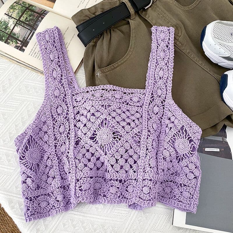 Crochet crop top retro purple