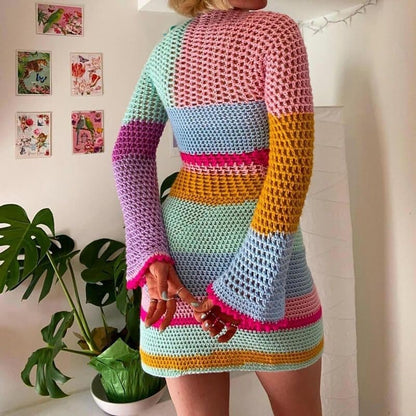 Crochet dress hollow out long sleeve