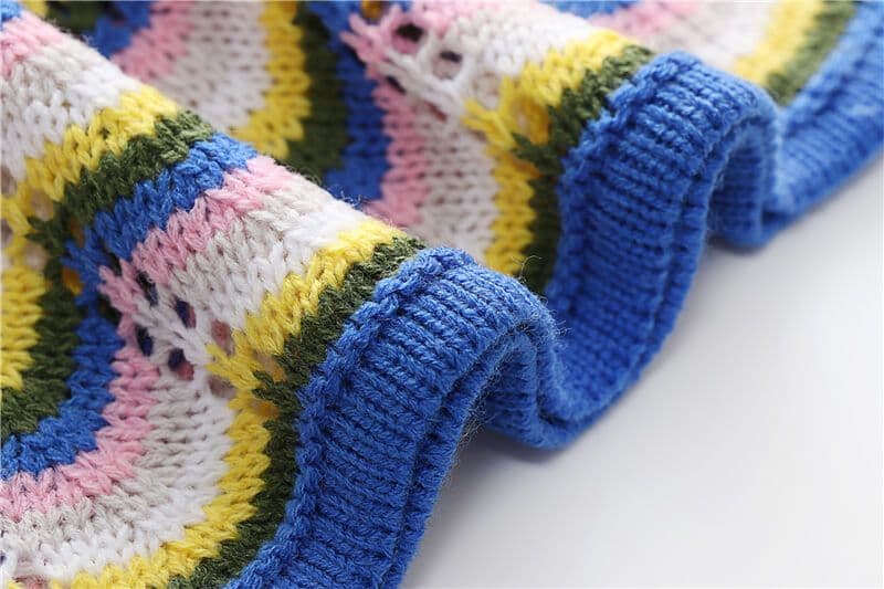 Crochet dress long sleeve striped O-neck pink