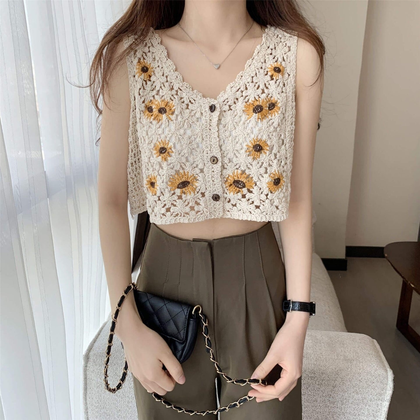 Crochet floral sleeveless top