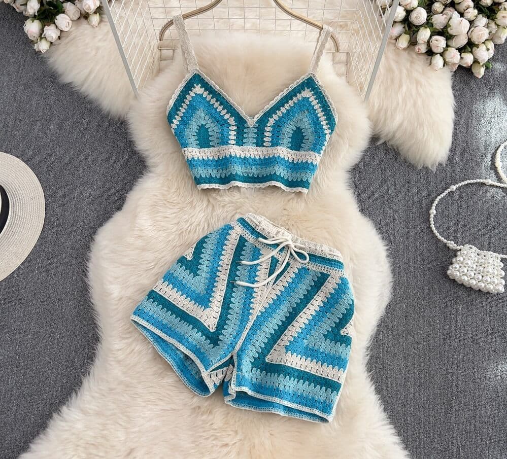 Crochet set cami and shorts blue