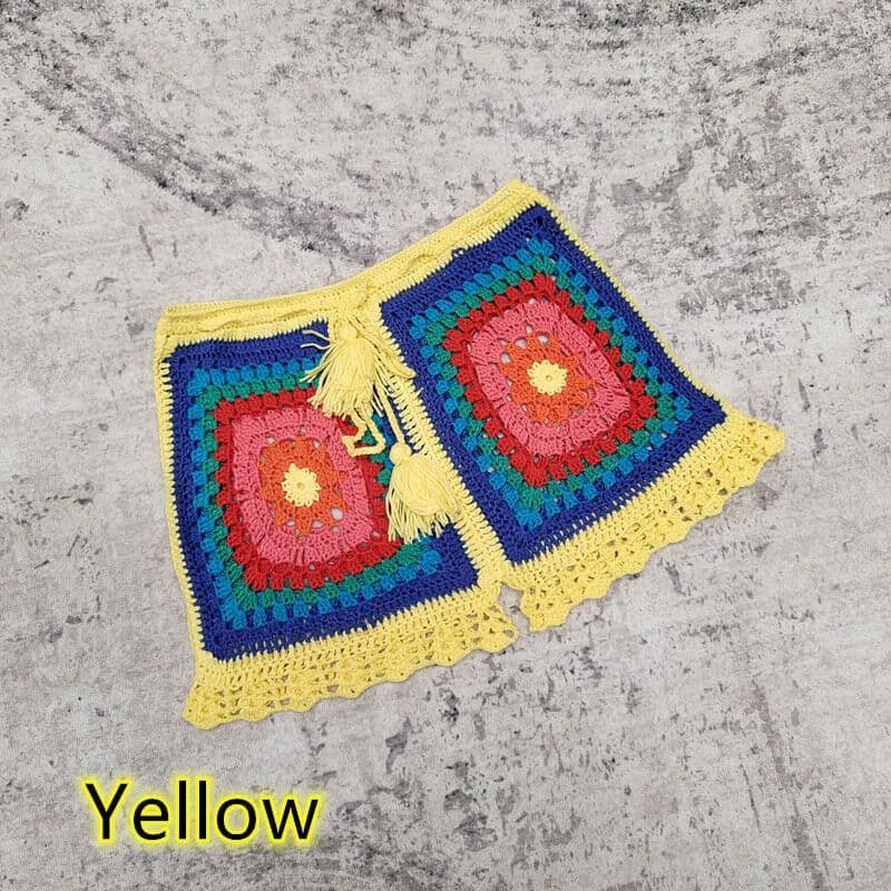 Crochet set halter neck top and shorts yellow
