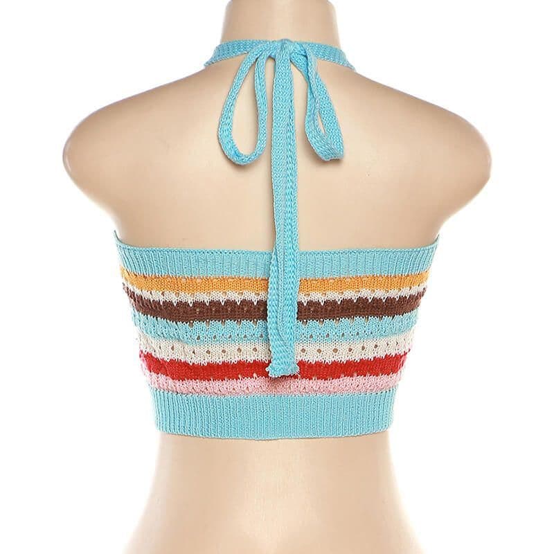 Crochet striped top halter neck