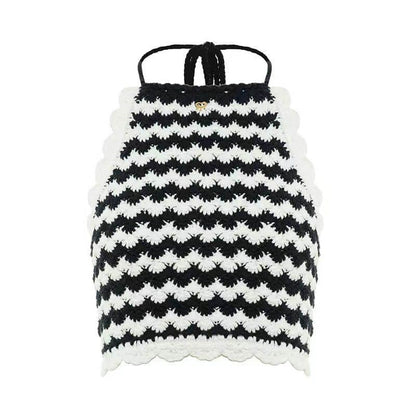 Crochet top black/white halter neck