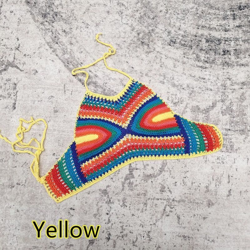 Crochet top multi-colour halter neck
