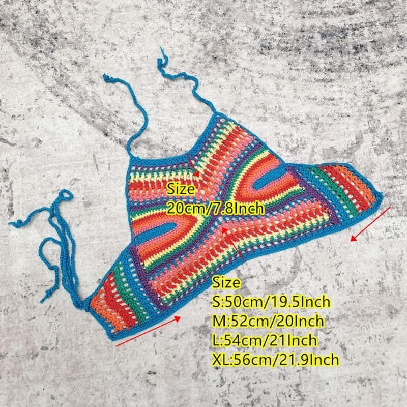 Crochet top multi-colour halter neck