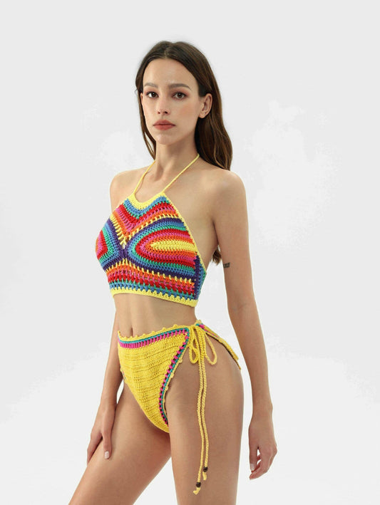 Crochet yellow cute bikini set