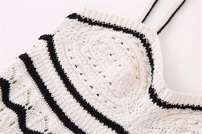 Handmade knitted dress slim fit long in black and white