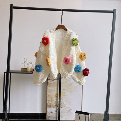 Knitted crop floral cardigan