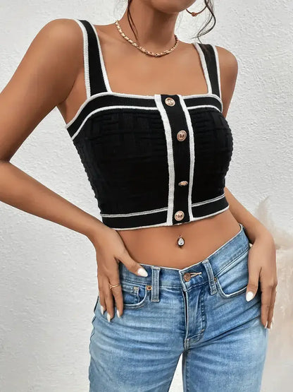 Knitted crop top with decorative buttons brown