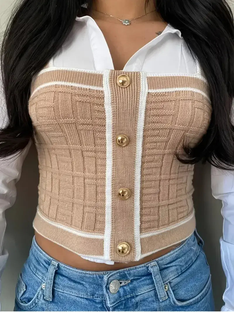 Knitted crop top with decorative buttons