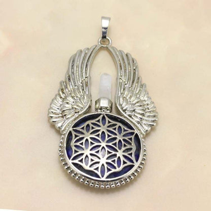 Natural Stone Pendant Reiki Angel Wings Hexagonal Round Flower Of Life